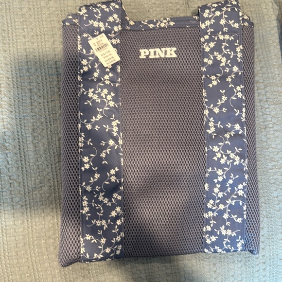 PINK Victoria's Secret Handbags - Pink by Victoria’s Secret Blue Mesh Pool Beach Large Tote Bag Blue & Floral NWT